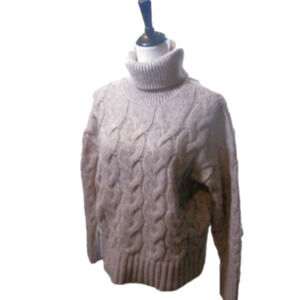 Ana Tan Cable Knit Turtle/Cowl Neck Sweater Size Large